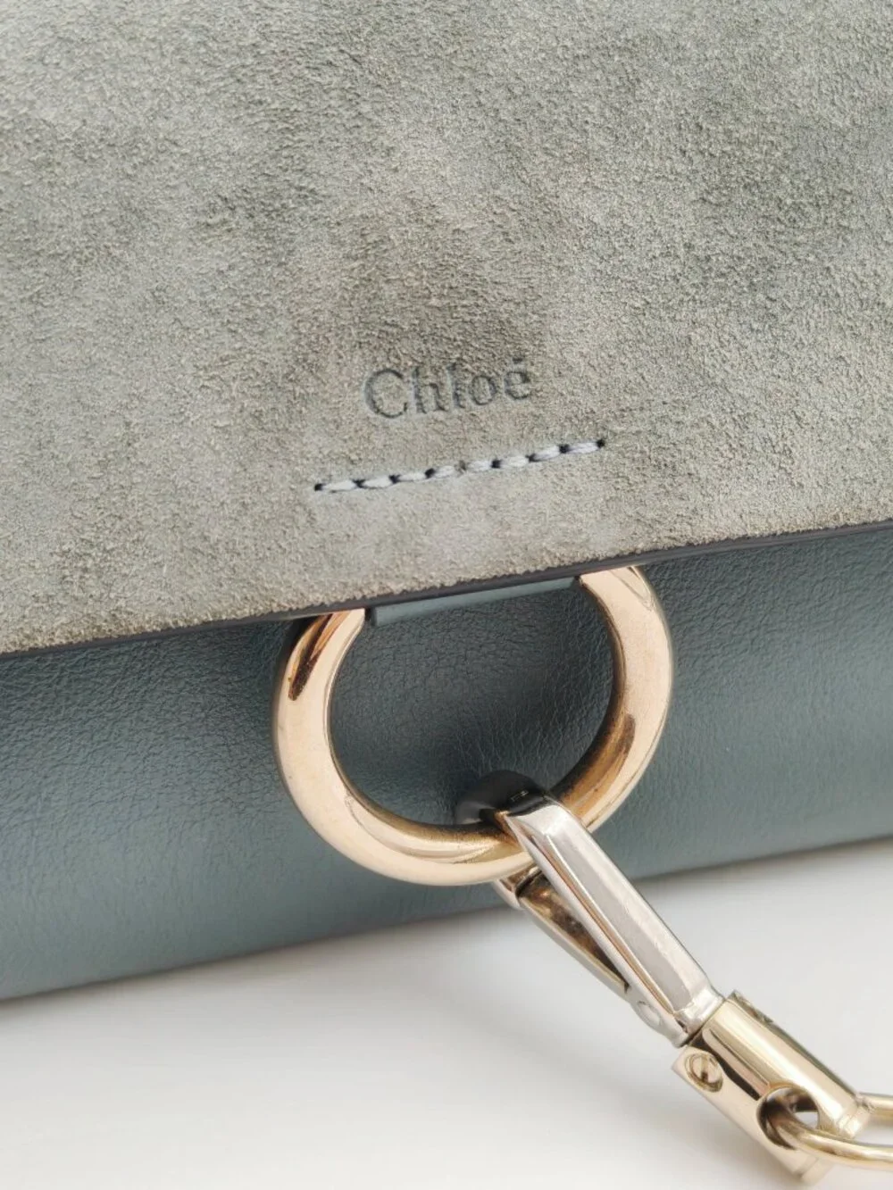 Chloé Faye Small Crossbody Bag Dark Green Suede Leather Gold Chain Authentic